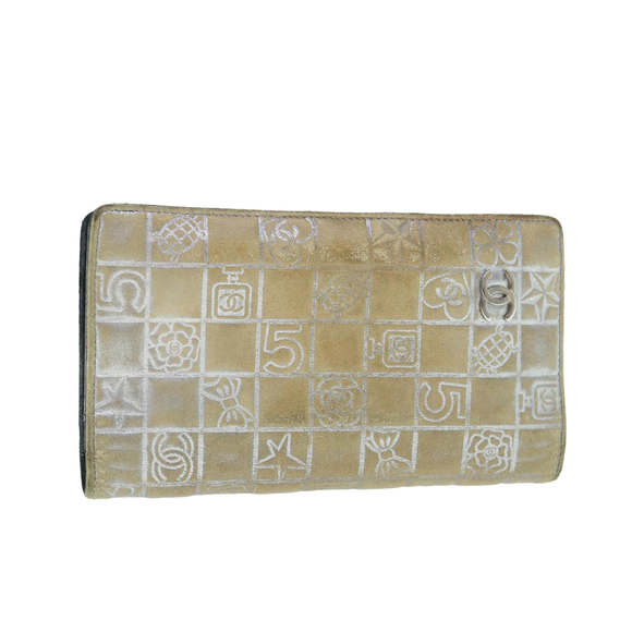 CHANEL Icon Line Wallet Leather Silver CC Auth 61875 - Picture 1 of 16